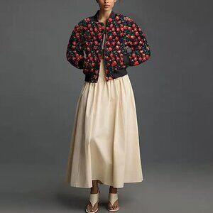 Women's Daisy Cropped Bomber Jacket Long Sleeve Zip Up Sz L